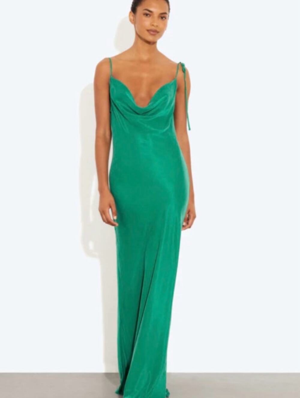 Rat & Boa Dress XL Gigi in Emerald Satin Cowl Neck Maxi Backless Party Formal